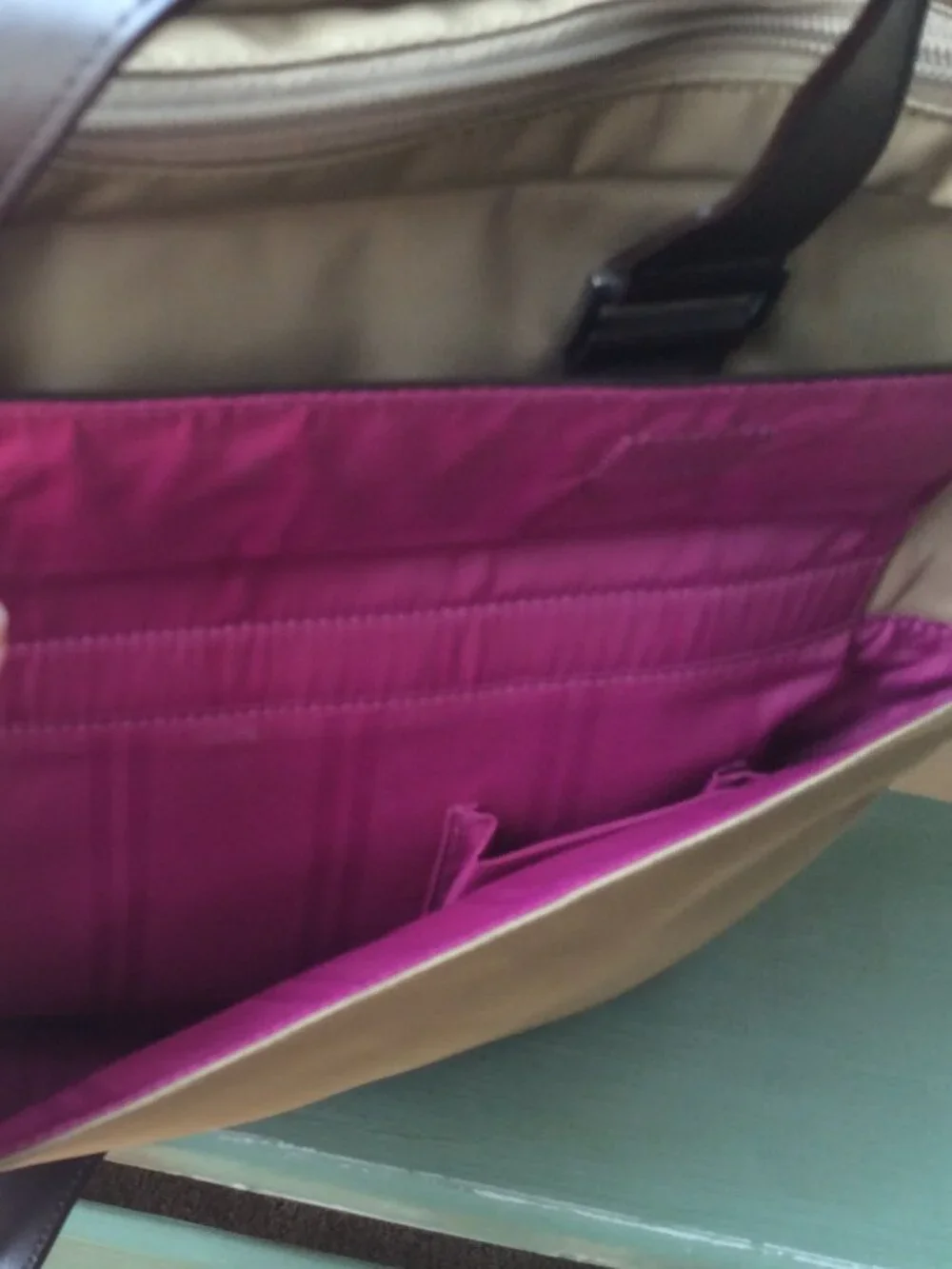 TUMI Laptop Bag, Tan Nylon Body with Brown Leather Trim